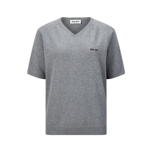 미우미우 여성 브이넥 반팔 티셔츠 - Miumiu Womens V-neck Tshirt - mic14352x