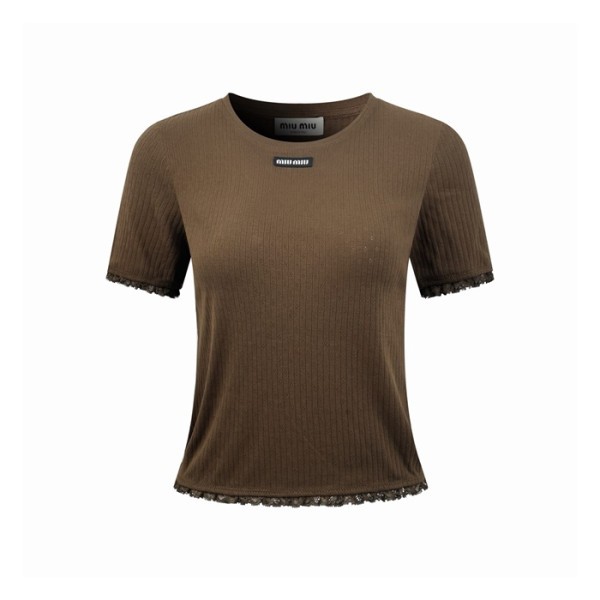 미우미우 여성 라운드 티셔츠 - Miumiu Womens Round Tshirt - mic14540x