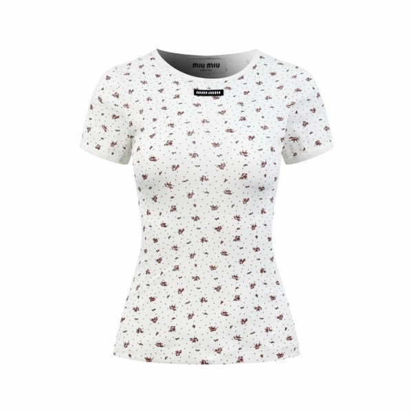 미우미우 여성 라운드 티셔츠 - Miumiu Womens Round Tshirt - mic15015x