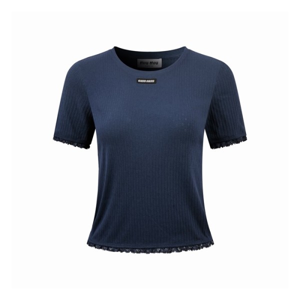 미우미우 여성 라운드 티셔츠 - Miumiu Womens Round Tshirt - mic15440x