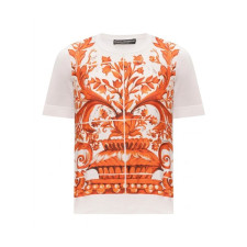 돌체앤가바나 여성 마졸리카 프린트 티셔츠 - Dolce&Gabbana Womens Majolica Print Tshirt - doc16000x