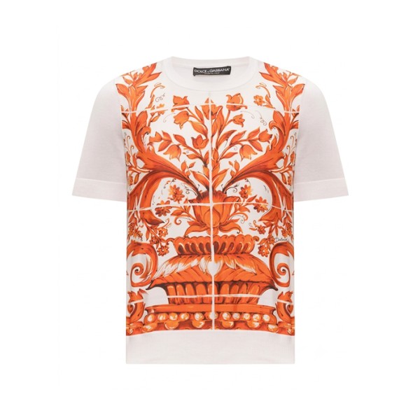 돌체앤가바나 여성 마졸리카 프린트 티셔츠 - Dolce&Gabbana Womens Majolica Print Tshirt - doc16000x