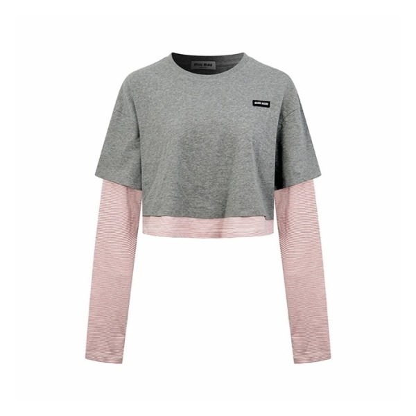 미우미우 여성 라운드 긴팔티 - Miumiu Womens Round Tshirt - mic16392x
