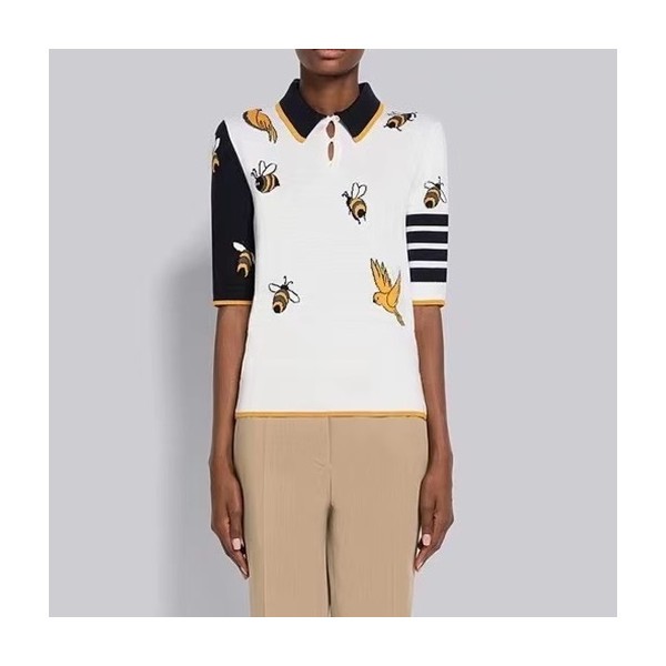 톰브라운 여성 화이트 폴로 반팔티 - Thom Browne Womens White Tshirts - th67x