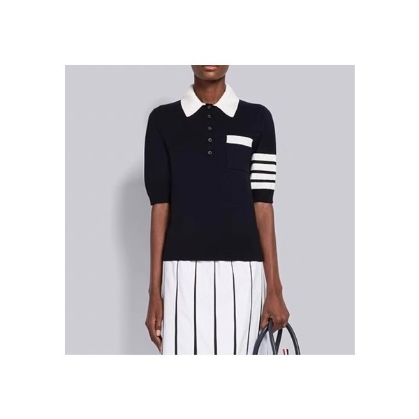 톰브라운 여성 네이비 폴로 반팔티 - Thom Browne Womens Navy Tshirts - th83x