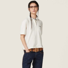 미우미우 여성 화이트 반팔 폴로 티셔츠 - Miumiu Womens White Tshirts - mic975x