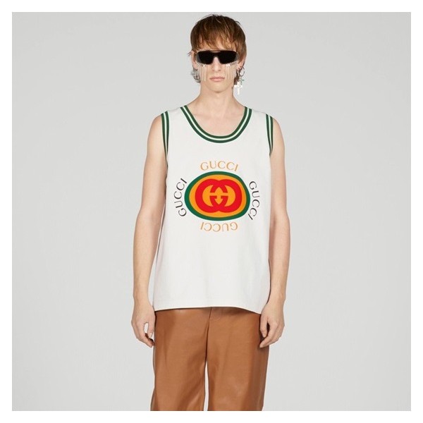 구찌 남/녀 화이트 크루넥 나시 - Gucci Unisex Sleeveless shirts - gu359x