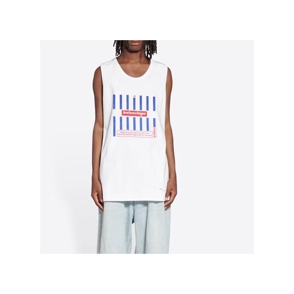 발렌시아가 남성 크루넥 화이트 나시 - Mens White Tshirts - bal01628x