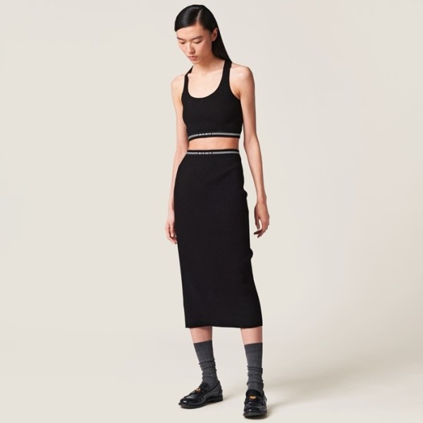 미우미우 여성 블랙 나시 - Miumiu Womens Sleeveless Tshirt - muc987x