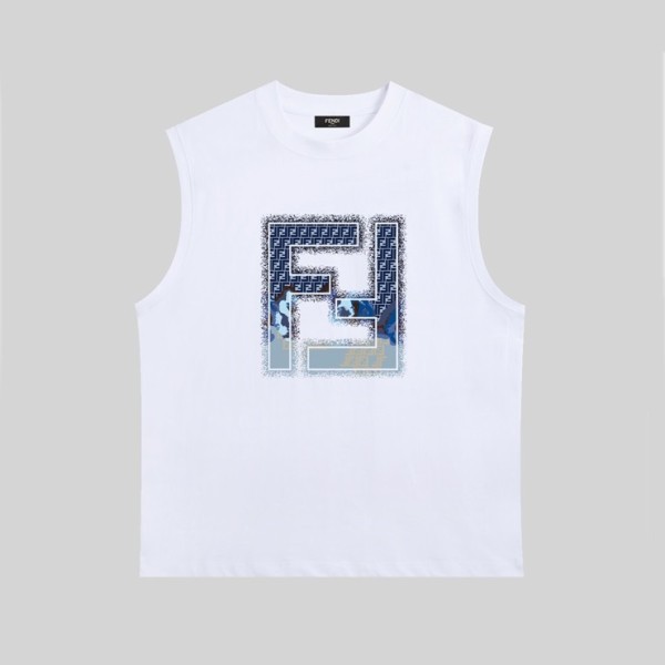 펜디 남성 화이트 크루넥 나시 - Fendi Mens White Sleeveless Tshirts - fe136x