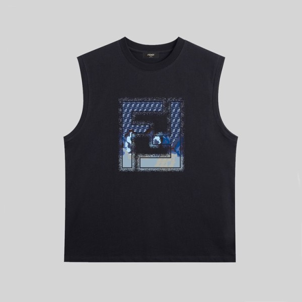 펜디 남성 블랙 크루넥 나시 - Fendi Mens Black Sleeveless Tshirts - fe137x