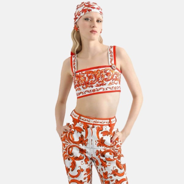 돌체앤가바나 여성 마졸리카 크롭 탑 - Dolce&Gabbana Womens Majolica Cropped Tops - doc16003x