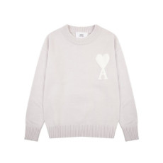 아미 남/녀 그레이 크루넥 니트 - Ami Unisex Gray Knits - amc106x