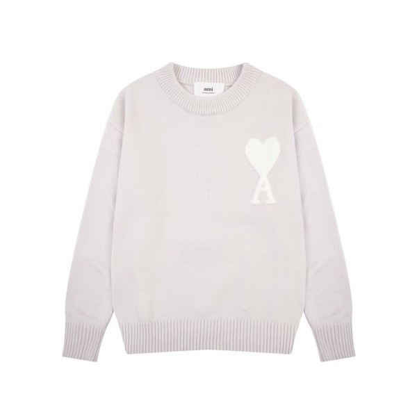 아미 남/녀 그레이 크루넥 니트 - Ami Unisex Gray Knits - amc106x