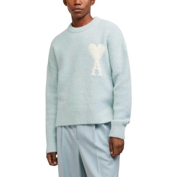 아미 남/녀 블루 크루넥 니트 - Ami Unisex Blue Knits - amc107x