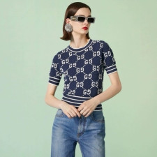 구찌 여성 블루 반팔 니트 - Gucci Womens Blue Knit - guc389x