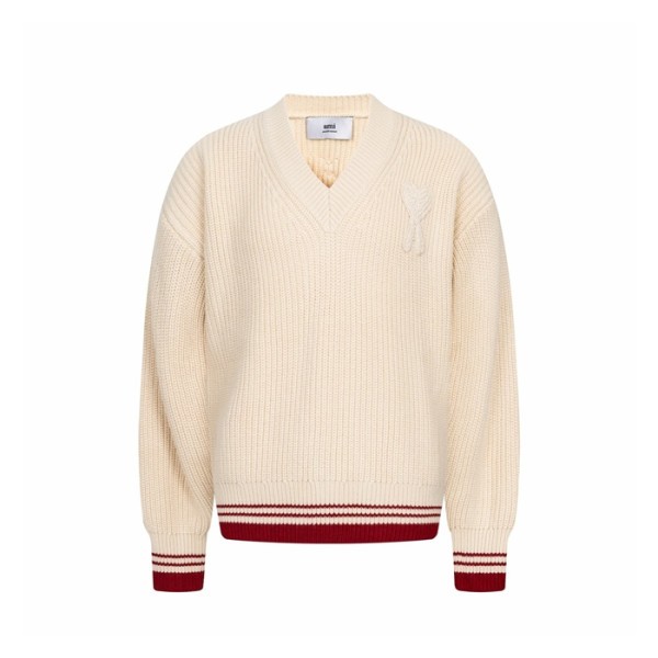 아미 남/녀 브이넥 니트웨어 - Ami Unisex V-neck Knitwear - amc9751x