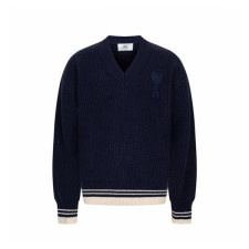 아미 남/녀 브이넥 니트웨어 - Ami Unisex V-neck Knitwear - amc9752x