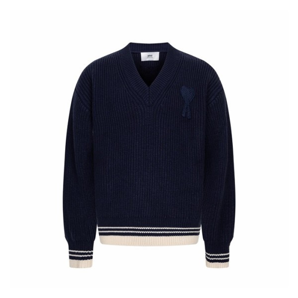 아미 남/녀 브이넥 니트웨어 - Ami Unisex V-neck Knitwear - amc9752x