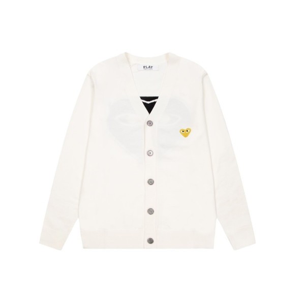 꼼데 남/녀 화이트 브이넥 가디건 - Cdgplay Unisex White Cardigan - cd02x