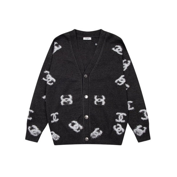 샤넬 남/녀 브이넥 그레이 가디건 - Chanel Unisex Gray Cardigan - ch5x