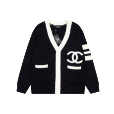 샤넬 남/녀 브이넥 블랙 가디건 - Chanel Unisex Black Cardigan - ch6x