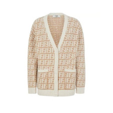 펜디 남/녀 브이넥 베이지 가디건 - Fendi Unisex Beige Cardigan - fen01297x