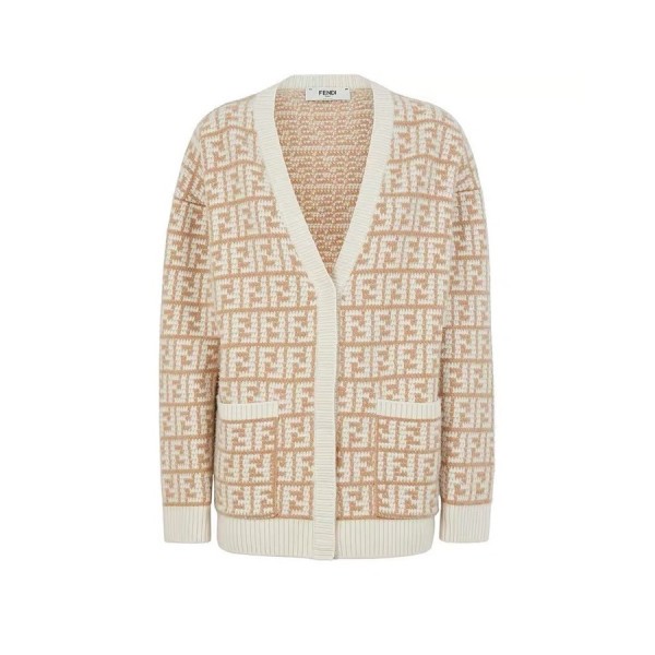 펜디 남/녀 브이넥 베이지 가디건 - Fendi Unisex Beige Cardigan - fen01297x