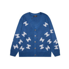 샤넬 남/녀 브이넥 블루 가디건 - Chanel Unisex Blue Cardigan - ch8x