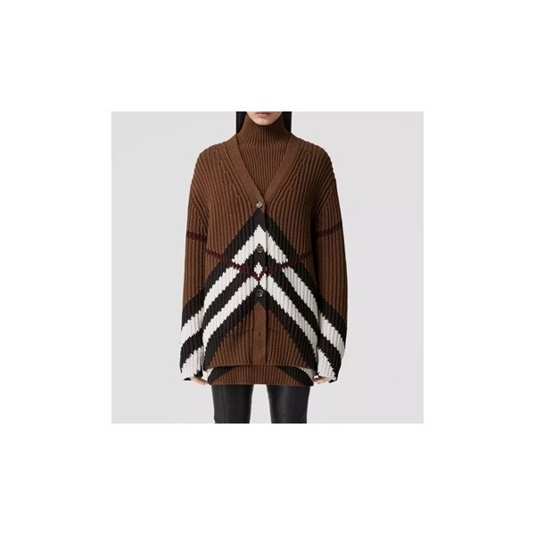 버버리 여성 브이넥 브라운 가디건 - Burberry Womens Brown Cardigan - bur04604x