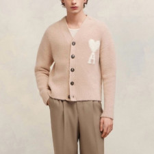 아미 남/녀 핑크 브이넥 가디건 - Ami Unisex Pink Cardigan - amc112x