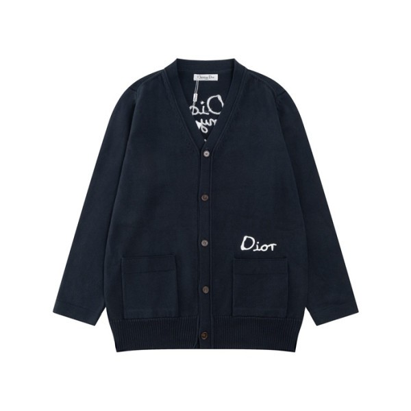 디올 남/녀 네이비 크루넥 가디건 - Dior Unisex Navy Cardigan - di53x