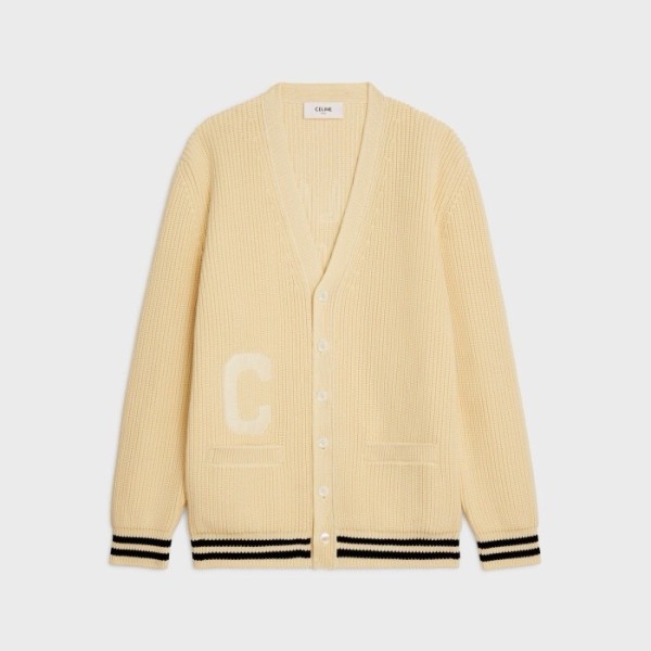셀린느 남/녀 아이보리 브이넥 가디건 - Celine Unisex Ivory Cardigan - cec173x