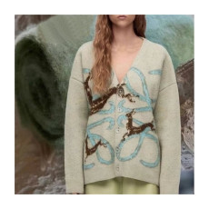 로에베 여성 블루 브이넥 가디건 - Loewe Womens Blue Cardigan - loe0665x