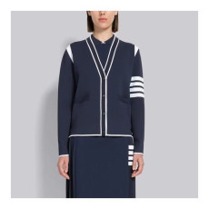 톰브라운 여성 브이넥 네이비 가디건 - Thom Browne Womens Navy Cardigan - th52x