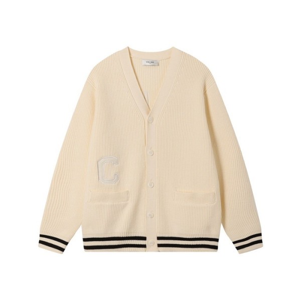 셀린느 남/녀 아이보리 브이넥 가디건 - Celine Unisex Ivory Cardigan - ce265x