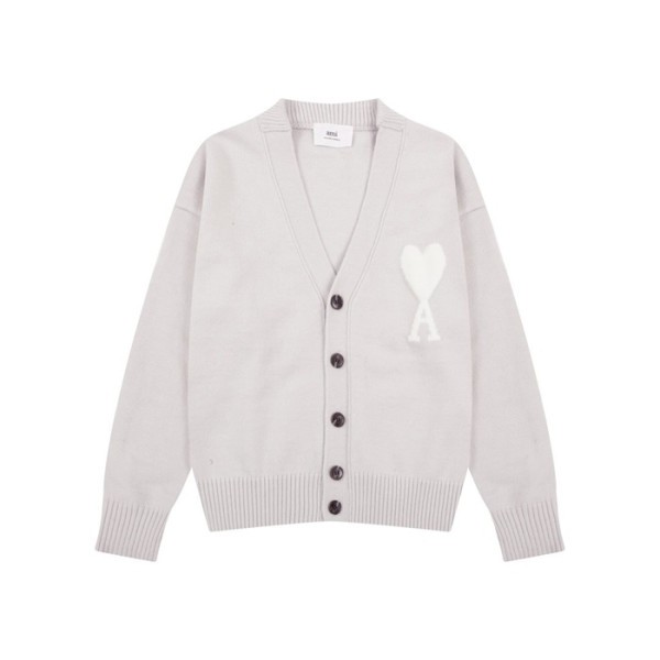 아미 남/녀 그레이 브이넥 가디건 - Ami Unisex Gray Cardigan - amc113x