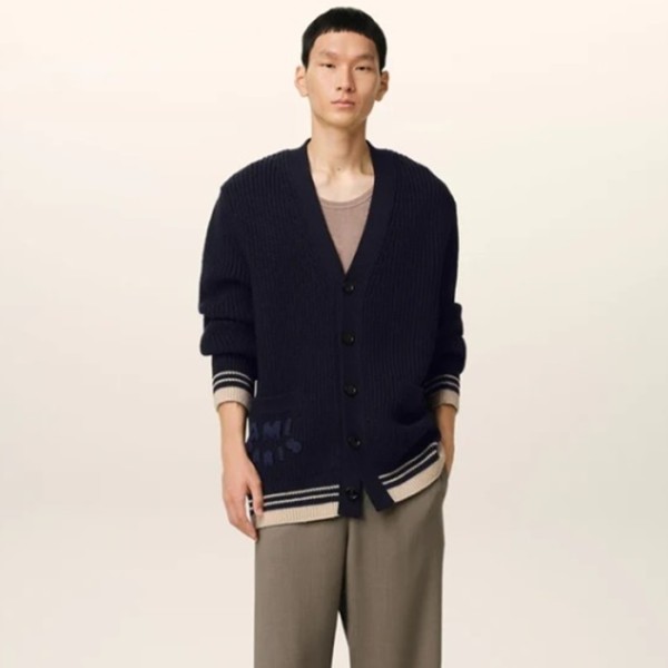 아미 남/녀 브이넥 가디건 - Ami Unisex V-neck Cardigan - amc7797x