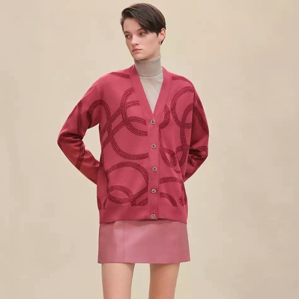 에르메스 여성 브이넥 가디건 - Hermes Womens V-neck Cardigan - hec12718x