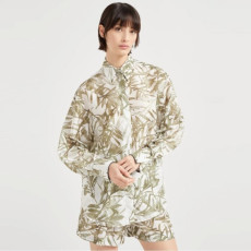 브루넬로 쿠치넬리 여성 실크 허바리움 프린트 폰지 셔츠 - Brunello Cucinelli Womens Silk Herbarium Print Pongee Shirt With Shiny Cuffs - brc6910x