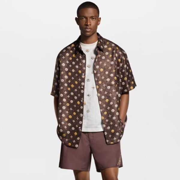 루이비통 남성 모노그램 프린트 반팔 셔츠 - Louis vuitton Mens Monogram Printed Short-Sleeved Shirt - lvc14129x