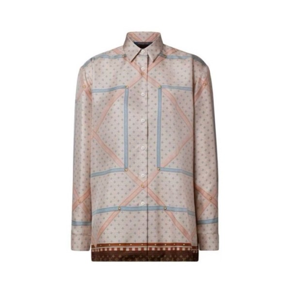 루이비통 여성 트렁크 프린트 실크 셔츠 - Louis vuitton Womens Trunk Print Silk Shirt - lvc14100x