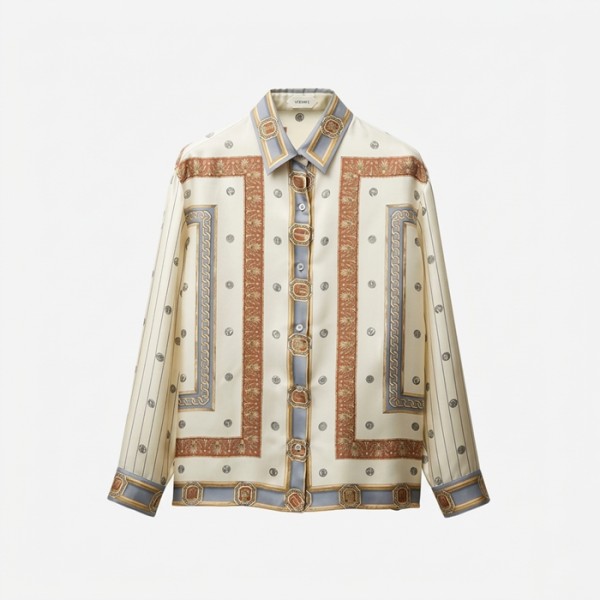 베르사체 여성 프린트 실크 트윌 셔츠 - Versace Womens Printed Silk Twill Shirt - vec14168x