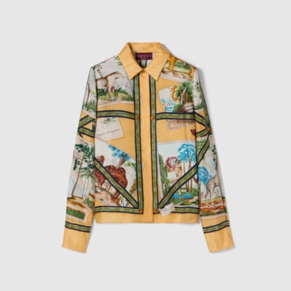 구찌 여성 프린트 실크 트윌 셔츠 - Gucci Womens Printed Silk-twill Shirt - guc15164x