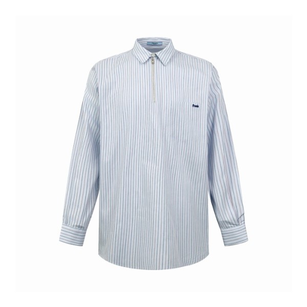 프라다 여성 스트라이프 헤링본 하프집 셔츠 - Prada Womens Striped Herringbone Half-Zip Shirt - prc15640x