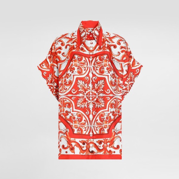돌체앤가바나 여성 마졸리카 프린트 실크 셔츠 - Dolce&Gabbana Womens Majolica Print Silk Shirt - doc15879x