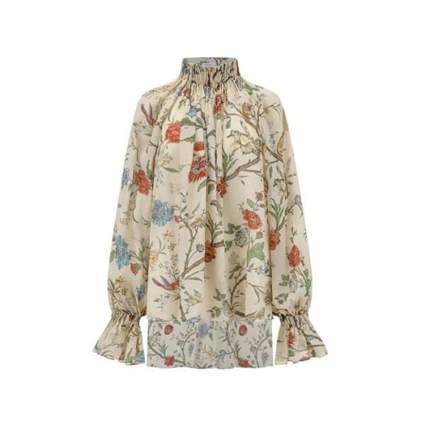 디올 여성 베이지 플로럴 프린트 롱 블라우스 - Dior Womens Beige Floral Print Cotton Long Blouse - dic16429x