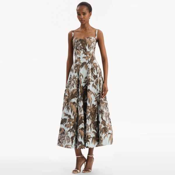 오스카 드 라 렌타 여성 플로럴 프린트 미디 드레스 - Oscar De La Renta Womens Floral-Print Midi Dress - osc14290x