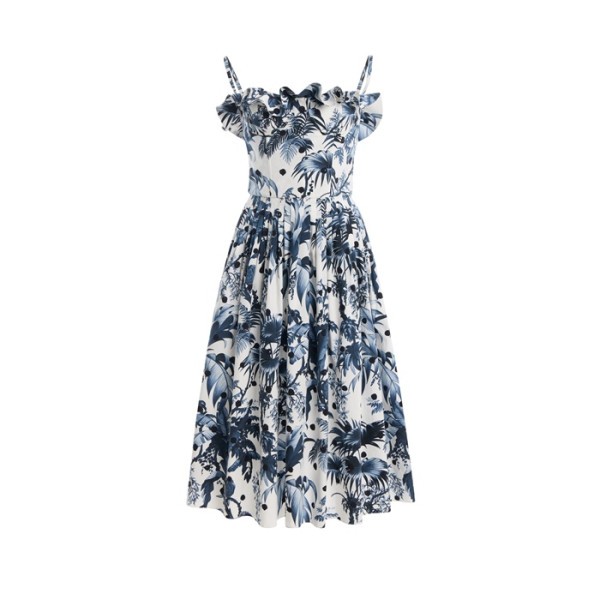 오스카 드 라 렌타 여성 도트 무늬 야자수 프린트 미디 드레스 - Oscar De La Renta Womens Dotted Palms Printed Midi Dress - osc14453x