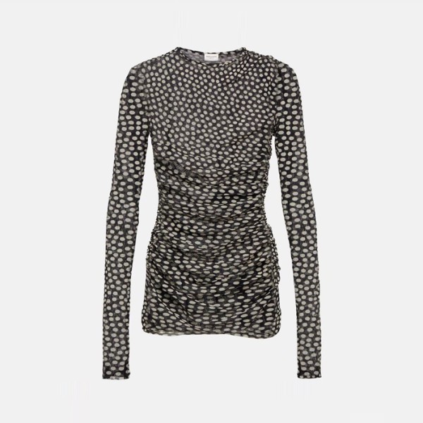 입생로랑 여성 도트 러플 튤 미니 드레스 - Saint Laurent Womens Ruched Mini Dress - ysc14536x